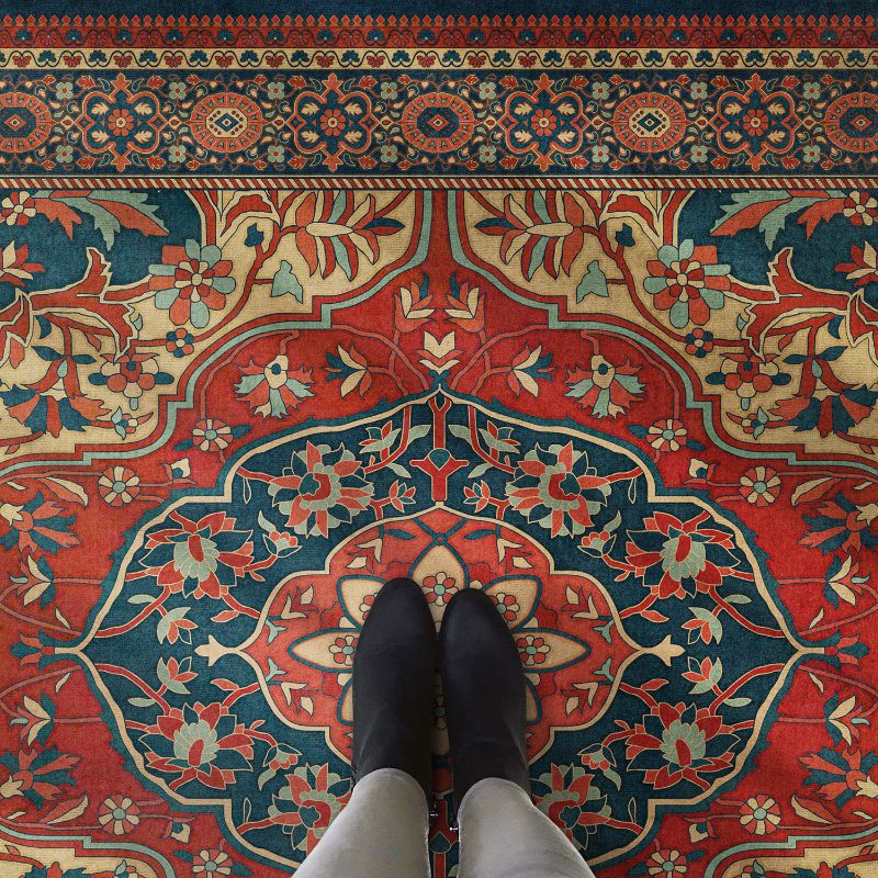 Vintage Vinyl floor mat Pixel Persian Pattern 