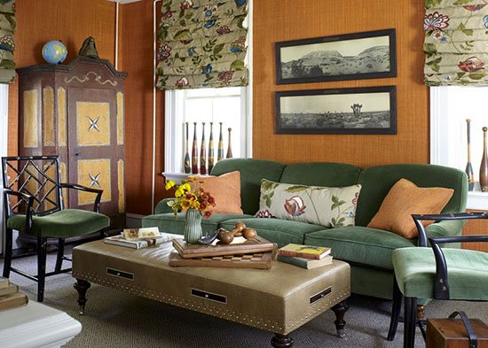 Orange and Green Family Room