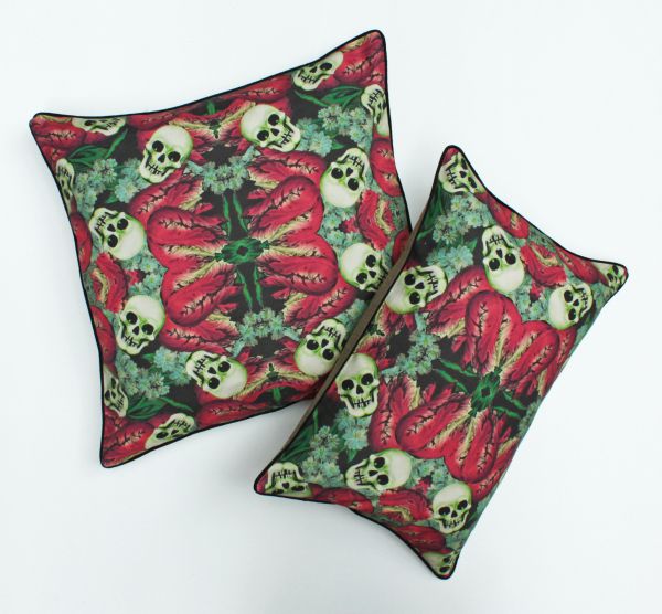 Skull and Red Tulip Pillow