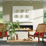 Farmhouse Modern Mitra Designs Striped Rug and Fireplace