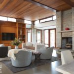 Living room of Frank Lloyd Wright inspired home on Martha's Vineyard designed by Debra Cedeno
