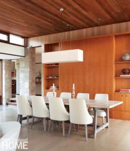 Dining room of Frank Lloyd Wright inspired home on Martha's Vineyard designed by Debra Cedeno