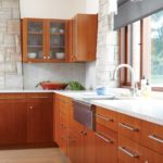 Kitchen of Frank Lloyd Wright inspired home on Martha's Vineyard designed by Debra Cedeno