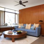 Master bedroom seating area of Frank Lloyd Wright inspired home on Martha's Vineyard designed by Debra Cedeno