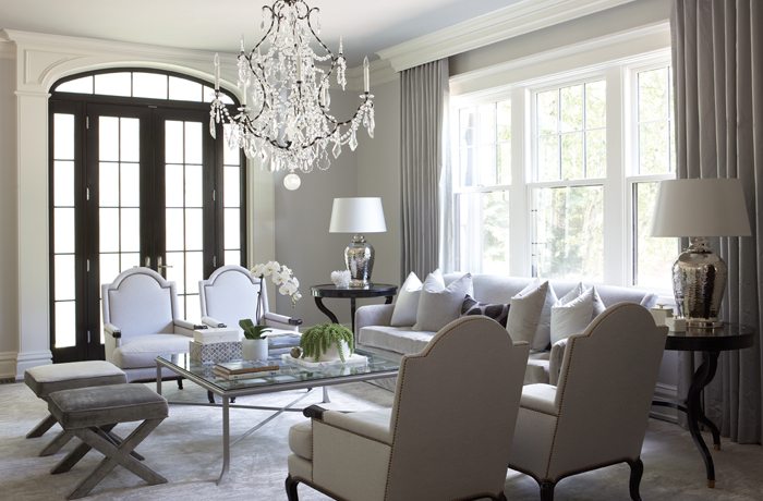 Elegant neutral living room in Brookline, Mass.