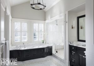 Master bathroom in shingle style home designed by Patrick Ahearn