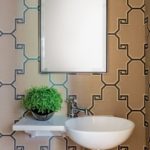Boston Town House Small Powder Room with Large Geometric Wallpaper