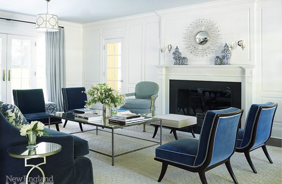 Blue and white living room