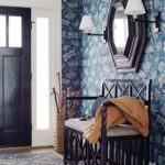 Updated traditional entryway with blue wallpaper