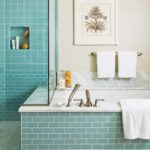 Updated traditional Powder Room Master bathroom with Marble and Aqua Tile