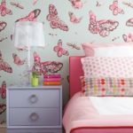 Family Friendly Condo Girl's Room with Butterfly Wallpaper
