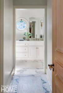 Sustainable Cape Cod Master Bathroom with Fish-Themed Mosaic