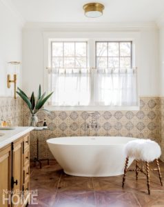 freestanding bathtub with Italian tile