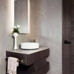 Contemporary powder room with floating vanity