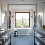 Master bathroom with penny-round tile