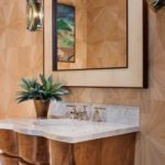 Powder room with mahogany vanity