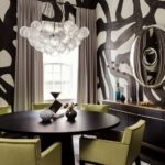 Dining room with bold painted wallpaper
