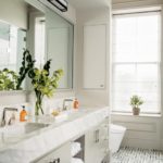 White marble bathroom with double vanity