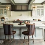 Traditional kitchen with leather stools