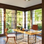 Home office with floor to ceiling windows
