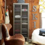 Industrial cabinet, ski sweaters, ski house, bedroom, ski sign