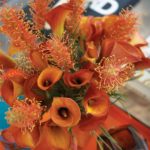 orange flowers, Italian glass tray