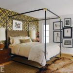 master bedroom, elk-skin rug, wallpaper
