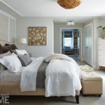 Neutral bedroom with gray and white bedding