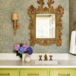 Bathroom with a chartreuse vanity