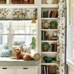 Reading nook with a floral window shade
