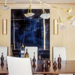 Boston dining room with large dark blue stone art piece