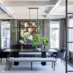 Contemporary dining room with large floral art