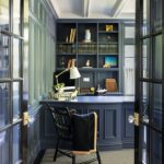 Office with dark charcoal cabinetry