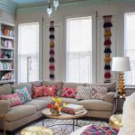 family room with colorful pillows