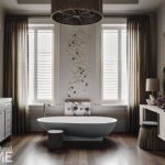 Large oval tub with art installation