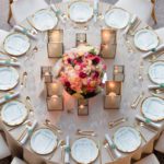 Elegant table setting with gold and pink