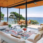 Contemporary great room with coastal views