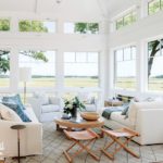 Living room with large windows overlooking a marsh and river