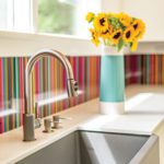 Colorful striped kitchen backsplash.
