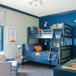 Boy's room with blue bunk beds