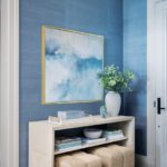 Foyer with blue grasscloth.