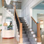 Entryway with animal patterned stair runner