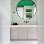 Bathroom with bright green ceiling