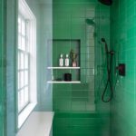 Shower with bright green tile