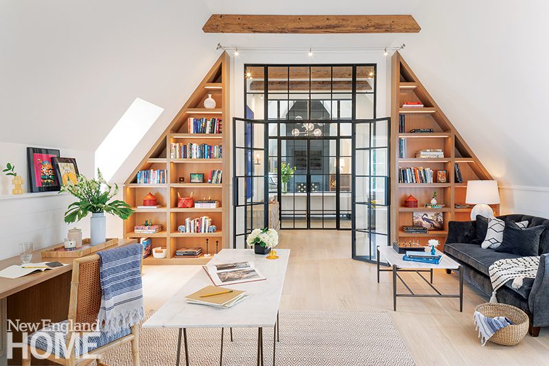 Converted attic space with an office and lounge area. 