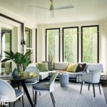 Screened porch with contemporary furnishings