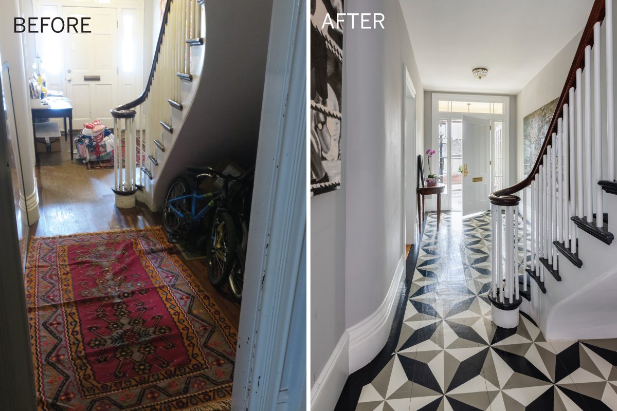 Before and after entrance and stairway to a historic home