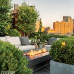 Roof deck with rectangular fire table