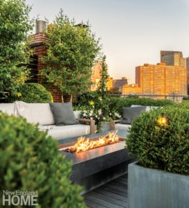 Roof deck with rectangular fire table