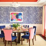 Colorful dining room with blue and pink